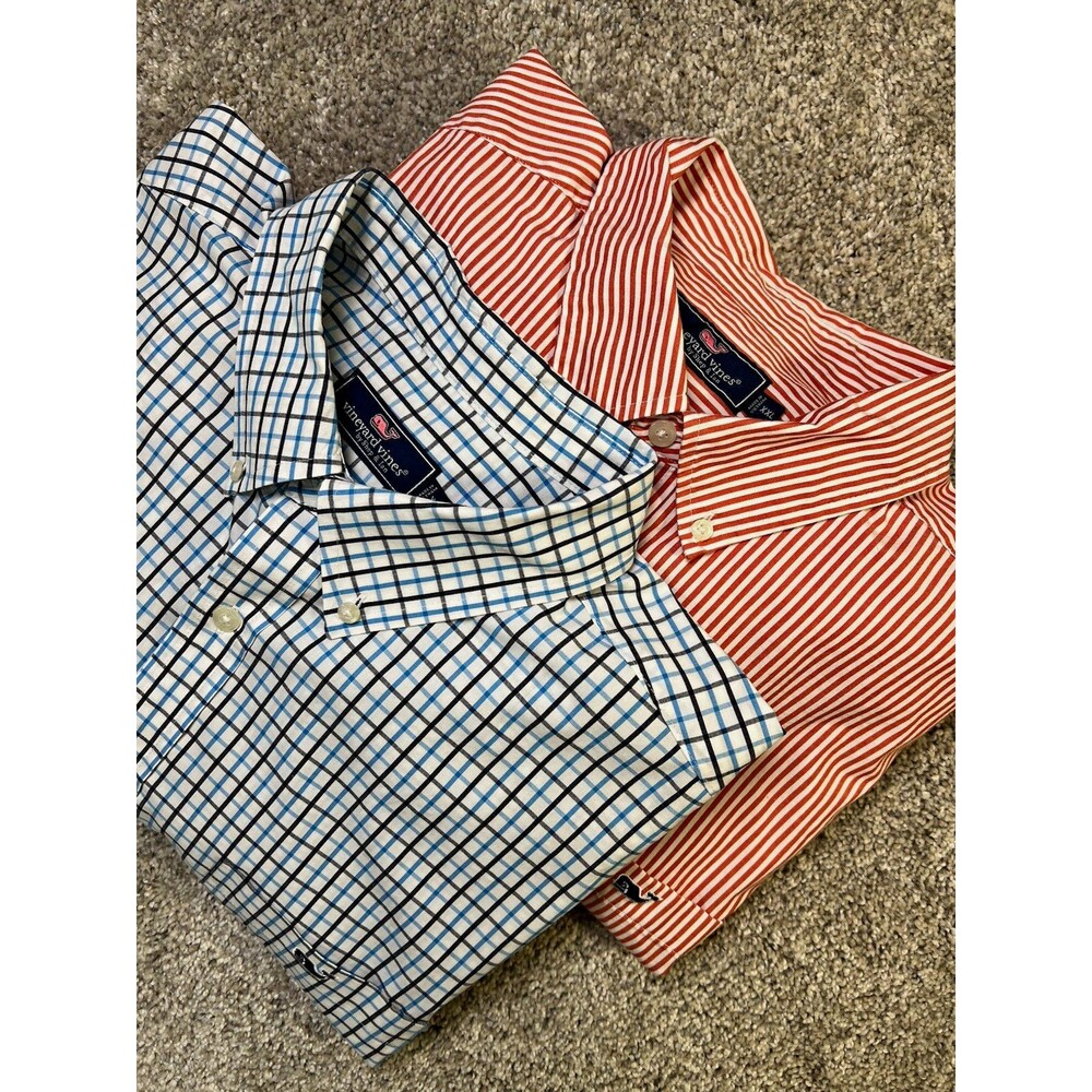 Vineyard Vines Men’s (2) XXL Check & Stripe Long Sleeve Button-Down Shirts